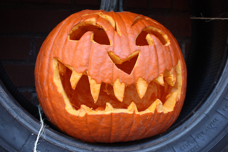 A scary Jack O' Lantern carving
